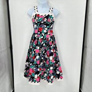 Vintage Leslie Lucks Floral Sundress Fit Flare Retro Y2K 50s Theme Garden Party*